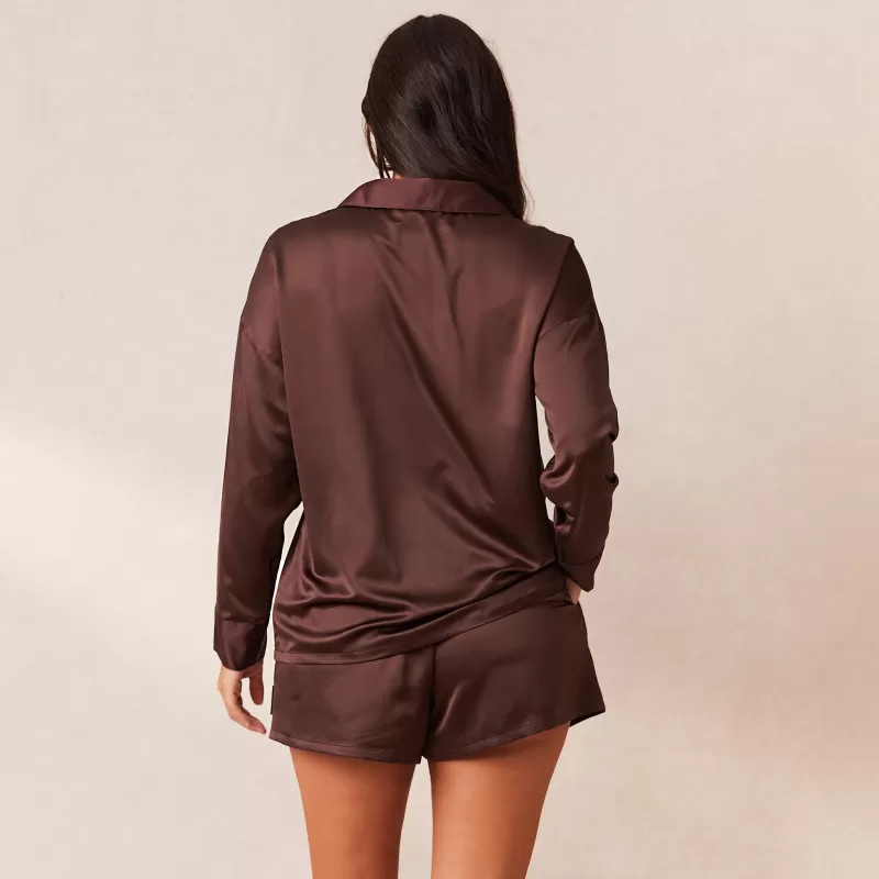 Shop Lounge Underwear Classic Satin Pyjama Shirt - Schokolade