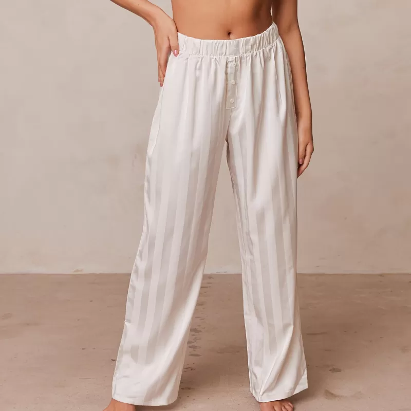 New Lounge Underwear Striped Satin Schlafanzug Hosen - Perlmutt